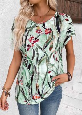 Multi Color Floral Print Short Sleeve T Shirt