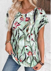 Multi Color Floral Print Short Sleeve T Shirt