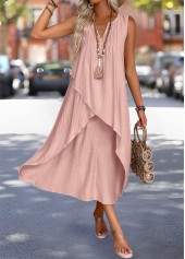 Dusty Pink Maxi A Line Sleeveless Split Neck Dress | thumb picture 