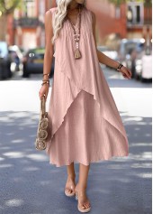 Dusty Pink Maxi A Line Sleeveless Split Neck Dress | thumb picture 