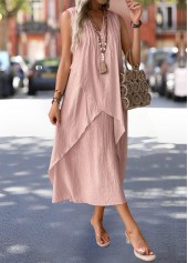 Dusty Pink Maxi A Line Sleeveless Split Neck Dress | thumb picture 