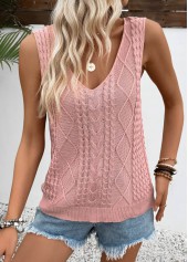 Pink Sleeveless V Neck Tank Top