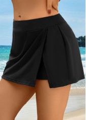 High Waisted Front Slit Hem Black Pantskirt