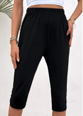 Black High Waisted Capri Elastic Waist Leggings | thumb picture 