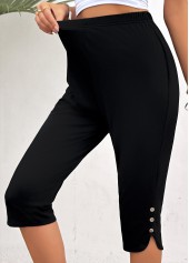 Black High Waisted Capri Elastic Waist Leggings