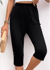 Black High Waisted Capri Elastic Waist Leggings | thumb picture 