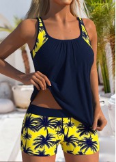 Mid Waisted Tropical Plants Print Navy Tankini Set | thumb picture 