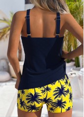 Mid Waisted Tropical Plants Print Navy Tankini Set | thumb picture 