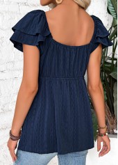 Navy Peplum Short Sleeve V Neck Blouse | thumb picture 