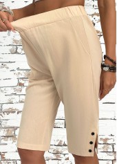 Light Camel Straight Leg Elastic Waist High Waisted Shorts | thumb picture 