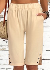 Light Camel Straight Leg Elastic Waist High Waisted Shorts | thumb picture 