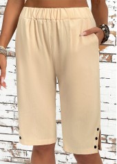 Light Camel Straight Leg Elastic Waist High Waisted Shorts