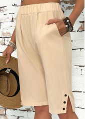 Light Camel Straight Leg Elastic Waist High Waisted Shorts | thumb picture 