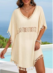 Beige Patchwork V Neck Tassel Cover Up | thumb picture 