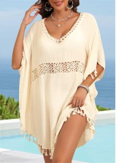 Beige Patchwork V Neck Tassel Cover Up | thumb picture 