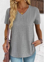 Grey Short Sleeve V Neck T Shirt | thumb picture 