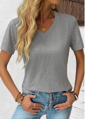 Grey Short Sleeve V Neck T Shirt | thumb picture 