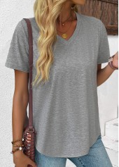 Grey Short Sleeve V Neck T Shirt | thumb picture 