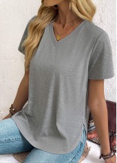 Grey Short Sleeve V Neck T Shirt | thumb picture 