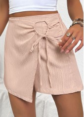 Light Camel Straight Leg Elastic Waist High Waisted Shorts