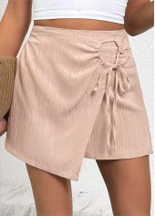 Light Camel Straight Leg Elastic Waist High Waisted Shorts