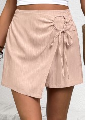 Light Camel Straight Leg Elastic Waist High Waisted Shorts