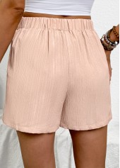 Light Camel Straight Leg Elastic Waist High Waisted Shorts