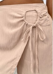 Light Camel Straight Leg Elastic Waist High Waisted Shorts