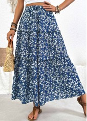 Blue Ditsy Floral Print A Line Elastic Waist Skirt | thumb picture 