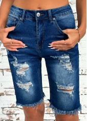 Denim Blue Button Fly High Waisted Shorts | thumb picture 
