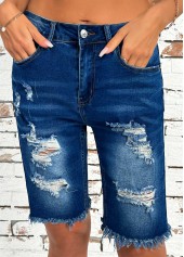 Denim Blue Button Fly High Waisted Shorts | thumb picture 