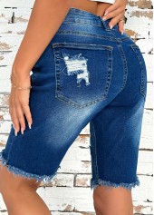 Denim Blue Button Fly High Waisted Shorts | thumb picture 