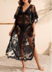 Black Patchwork V Neck Cover Up | thumb picture 