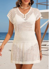 Beige V Neck Short Sleeve Cover Up