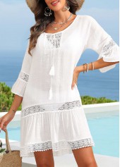 White Round Neck Patchwork Tassel Cover Up | thumb picture 
