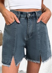 Denim Blue Button Fly High Waisted Shorts