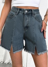 Denim Blue Button Fly High Waisted Shorts | thumb picture 