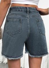 Denim Blue Button Fly High Waisted Shorts | thumb picture 