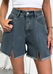 Denim Blue Button Fly High Waisted Shorts | thumb picture 