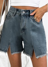 Denim Blue Button Fly High Waisted Shorts | thumb picture 