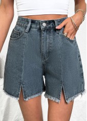 Denim Blue Button Fly High Waisted Shorts | thumb picture 