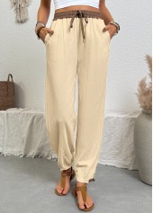 Beige Jogger Drawastring High Waisted Pants | thumb picture 