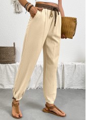 Beige Jogger Drawastring High Waisted Pants | thumb picture 