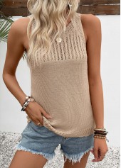 Light Camel Sleeveless Round Neck Tank Top
