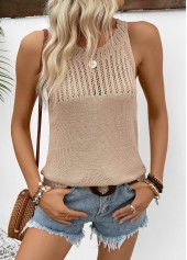 Light Camel Sleeveless Round Neck Tank Top | thumb picture 