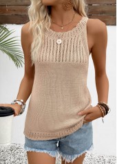 Light Camel Sleeveless Round Neck Tank Top | thumb picture 