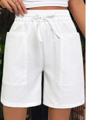 White Elastic Waist High Waisted Shorts | thumb picture 