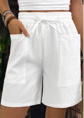 White Elastic Waist High Waisted Shorts