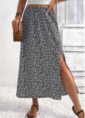 Black A Line Elastic Waist Maxi Skirt