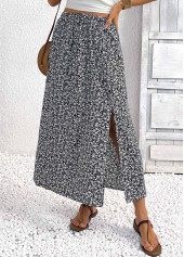 Black A Line Elastic Waist Maxi Skirt | thumb picture 
